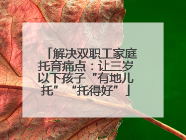解决双职工家庭托育痛点：让三岁以下孩子“有地儿托”“托得好”